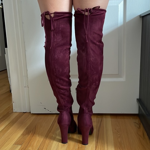 Over the knee burgundy high heel boots - Picture 3 of 10